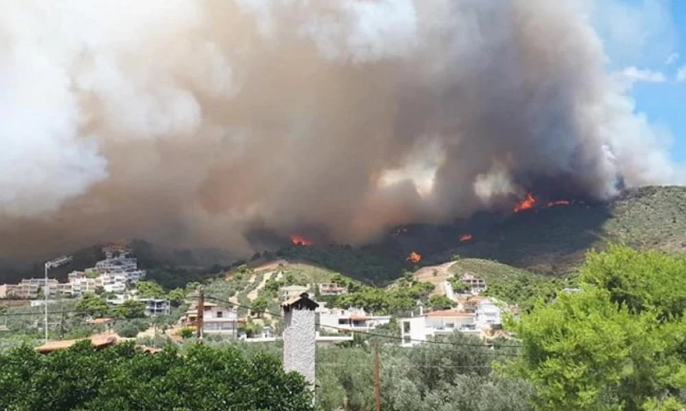 Μαίνεται ανεξέλεγκτη η φωτιά στις Κεχριές Κορινθίας – Κάηκαν σπίτια (βίντεο)